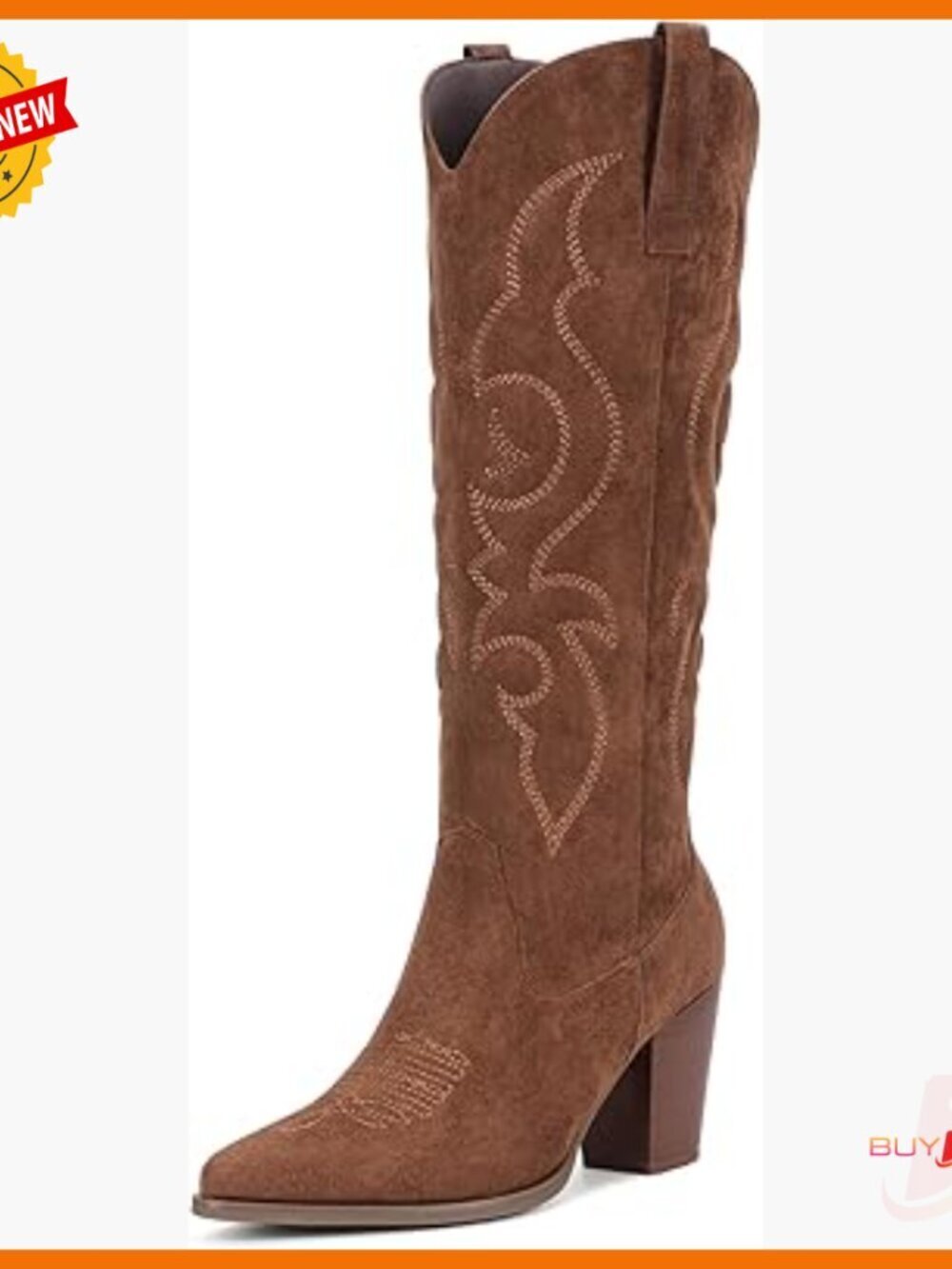 Knee High Suede Cowboy Boots with Side Zipper, 3.2" Block Heel